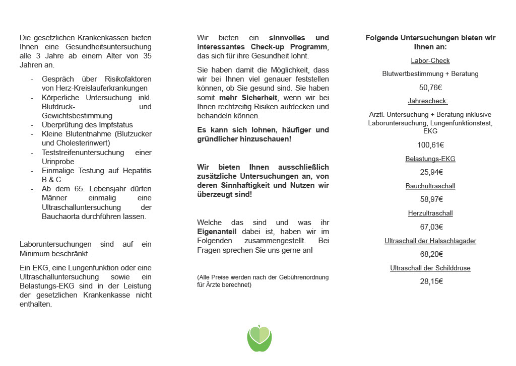 Check-Up Angebot Ihrer Gesundheit zu Liebe